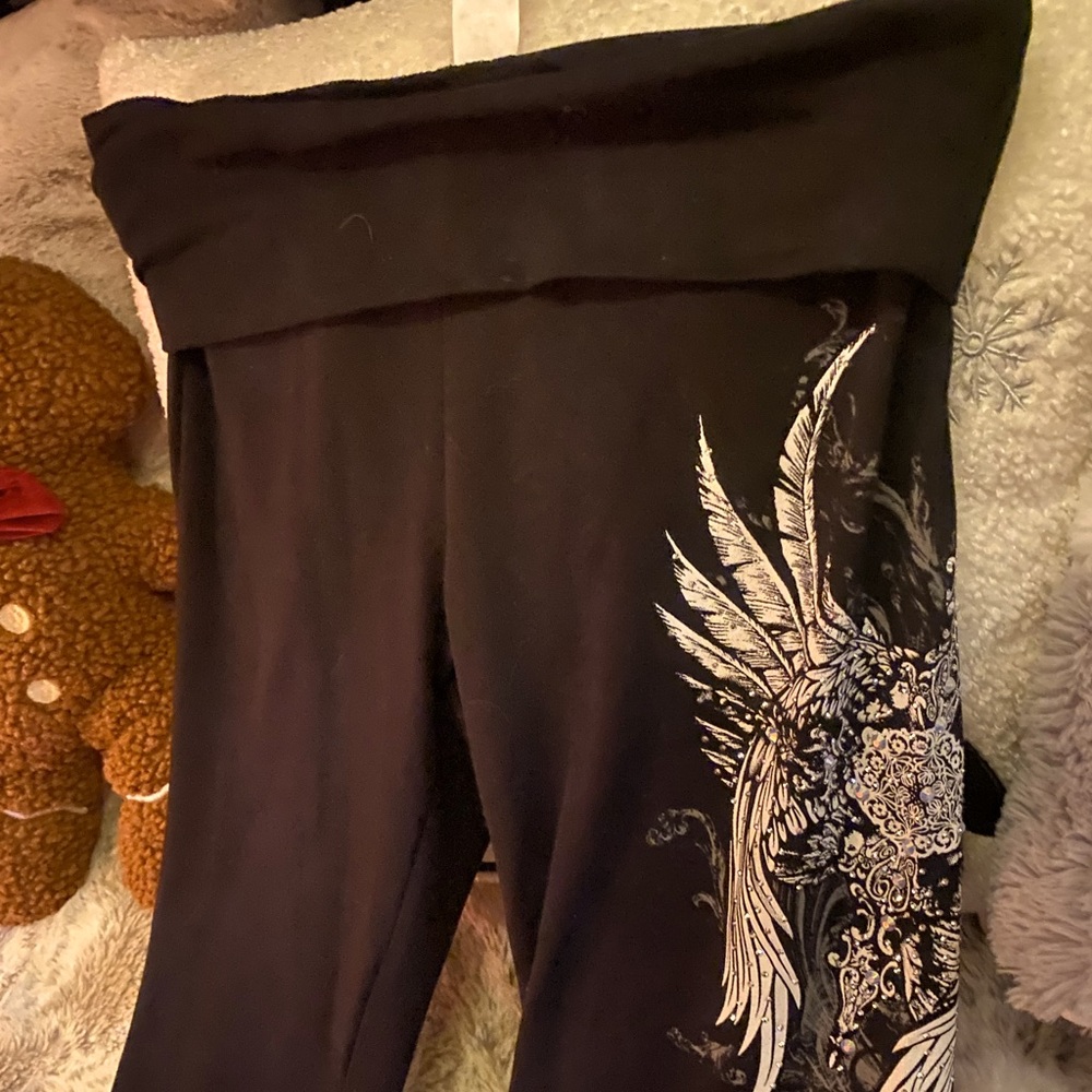Y2K Angel Rhinestone Bootcut Foldover Leggings